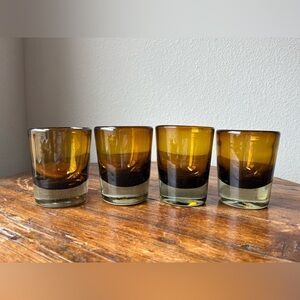Mexican Amber Color Handblown lowball Glasses Set of 4